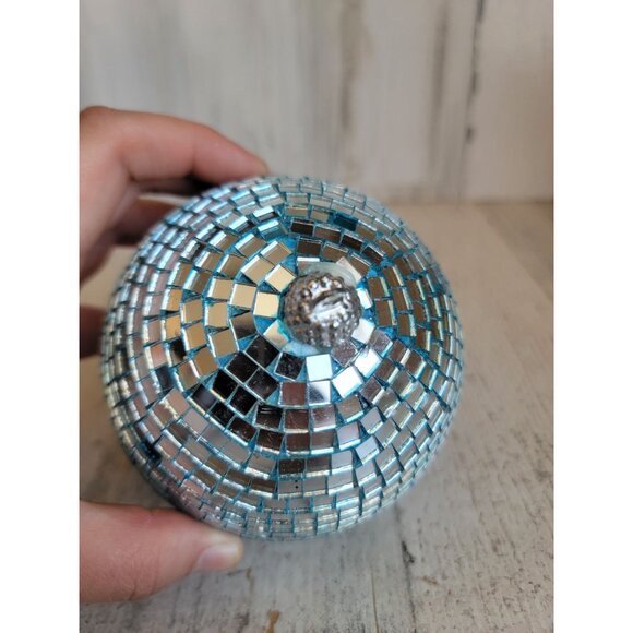 Blue Glass disco ball unique ornament Xmas dance vintage - Picture 7 of 14